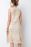 Top - Sleeveless Long Open Bottom Fringe Cardigan