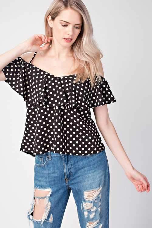 Top - Polka Dot Flounce Camisole Top