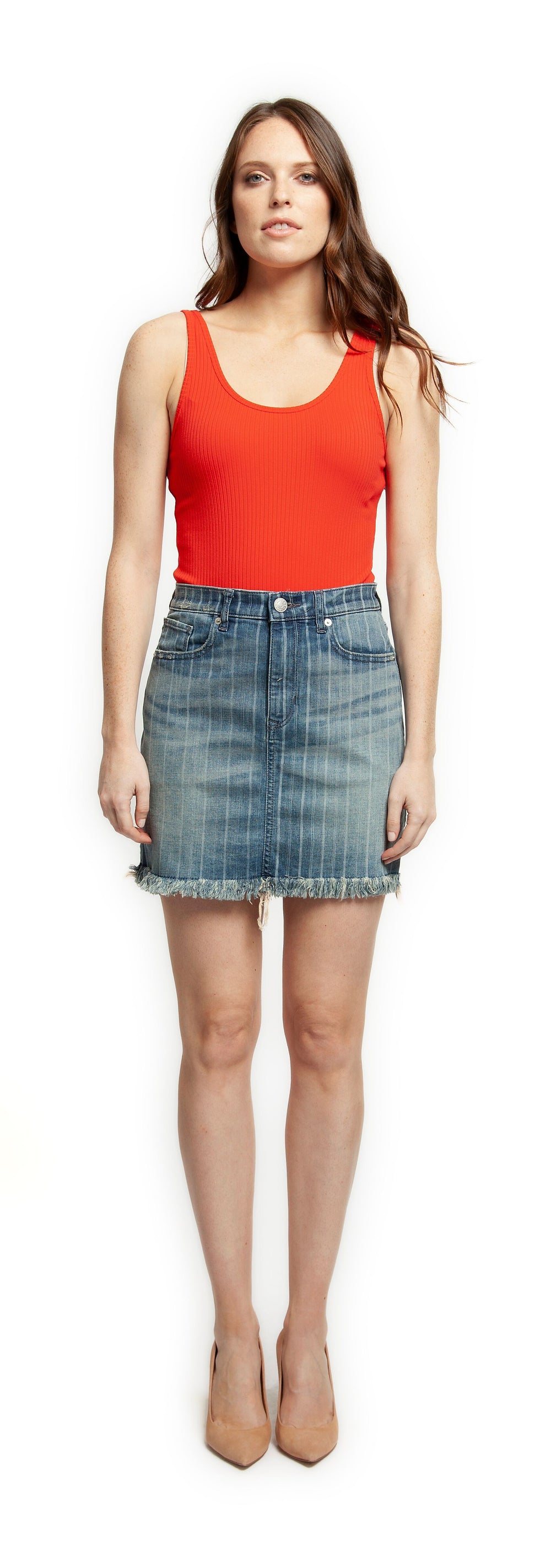 Skirt - Dex Fray Hem Striped Mini Skirt