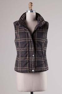 Vest - Mock Neck Plaid Padded Vest