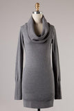 Sweater - Turtle Neck Long Sleeve Ribbed Knit Tunic