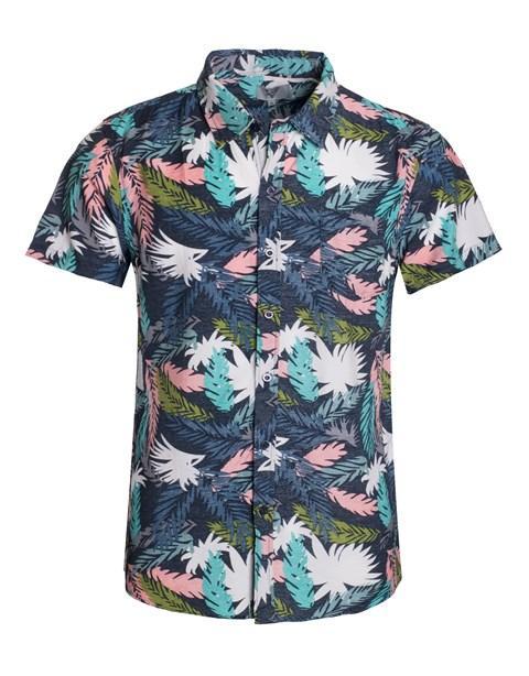 Top - Short Sleeve Palm Tree Button Down Shirt