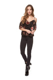 Top - Dex Floral Velvet V-Neck Cold Shoulder Top