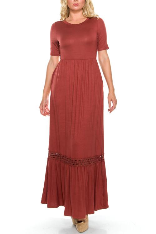 Dress - Shirring Crochet Lace Trim Maxi Dress