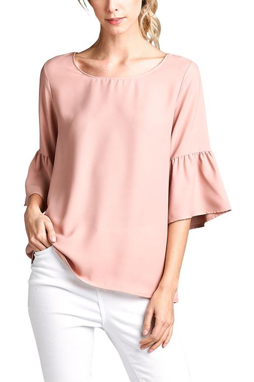 Top - Solid 3/4 Bell Sleeve Top