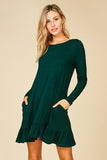 Dress - Long Sleeve Ruffed Hem Dress With Pockets