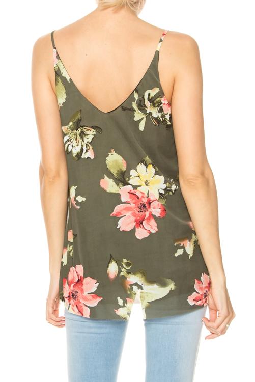 Top - Sleeveless Floral V-Neck Top