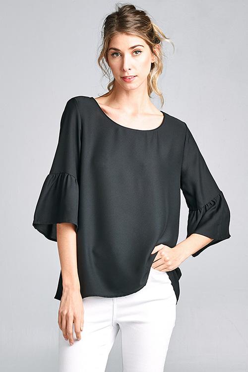 Top - Solid 3/4 Bell Sleeve Top