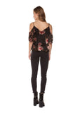 Top - Dex Floral Velvet V-Neck Cold Shoulder Top