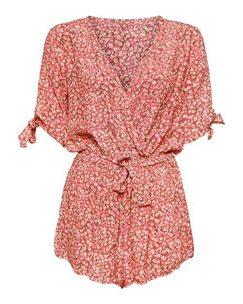 Romper - Dex Short Sleeve Floral Front Knot Romper