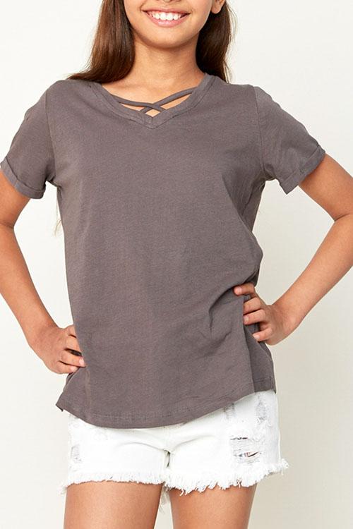 Top - Kids Solid Front Straps Detail Top