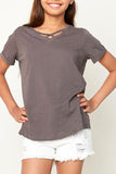 Top - Kids Solid Front Straps Detail Top