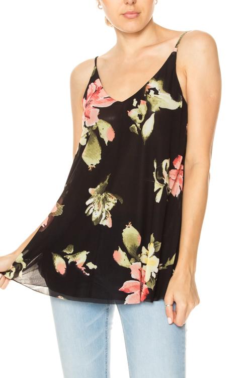 Top - Sleeveless Floral V-Neck Top