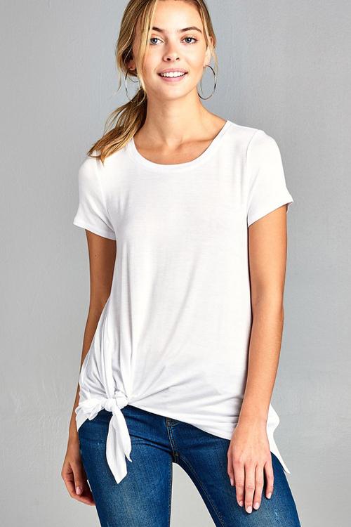 Top -  Short Sleeve Round Neck Side Knot Top