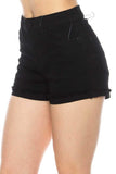 Shorts - High Rise Cuffed Frayed Hem Denim Shorts