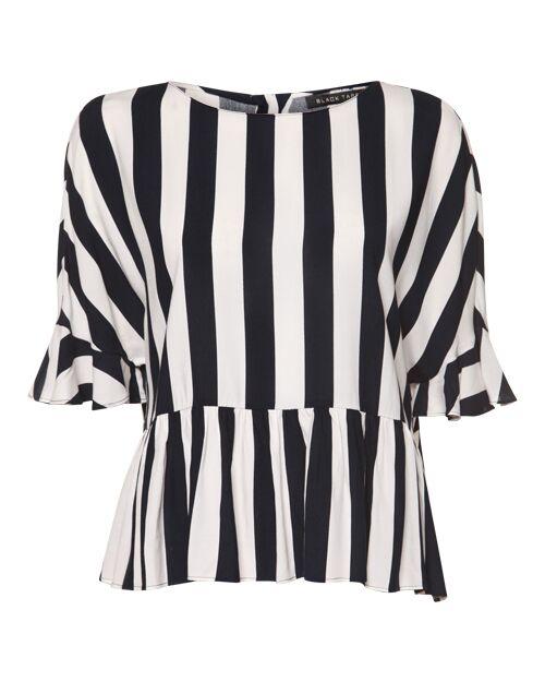 Top - Dex Short Sleeve Striped Ruffled Peplum Shirt