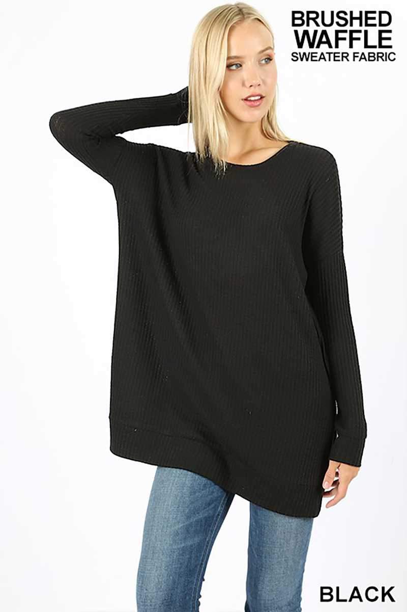 Top - Brushed Thermal Waffle V-Neck Long Sleeve Top