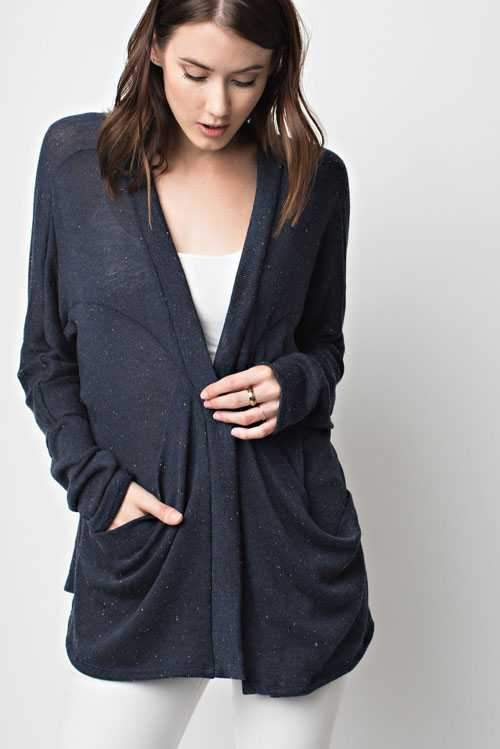 Top - Long Sleeve Pocket Detail Cardigan Sweater