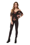 Top - Dex Floral Velvet V-Neck Cold Shoulder Top