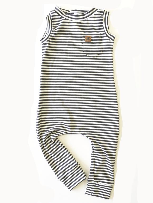 Romper - Brok Boys Kids Bamboo Stripe Pocket Romper