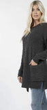 Top - Popcorn Round Neck Pocket Tunic Sweater