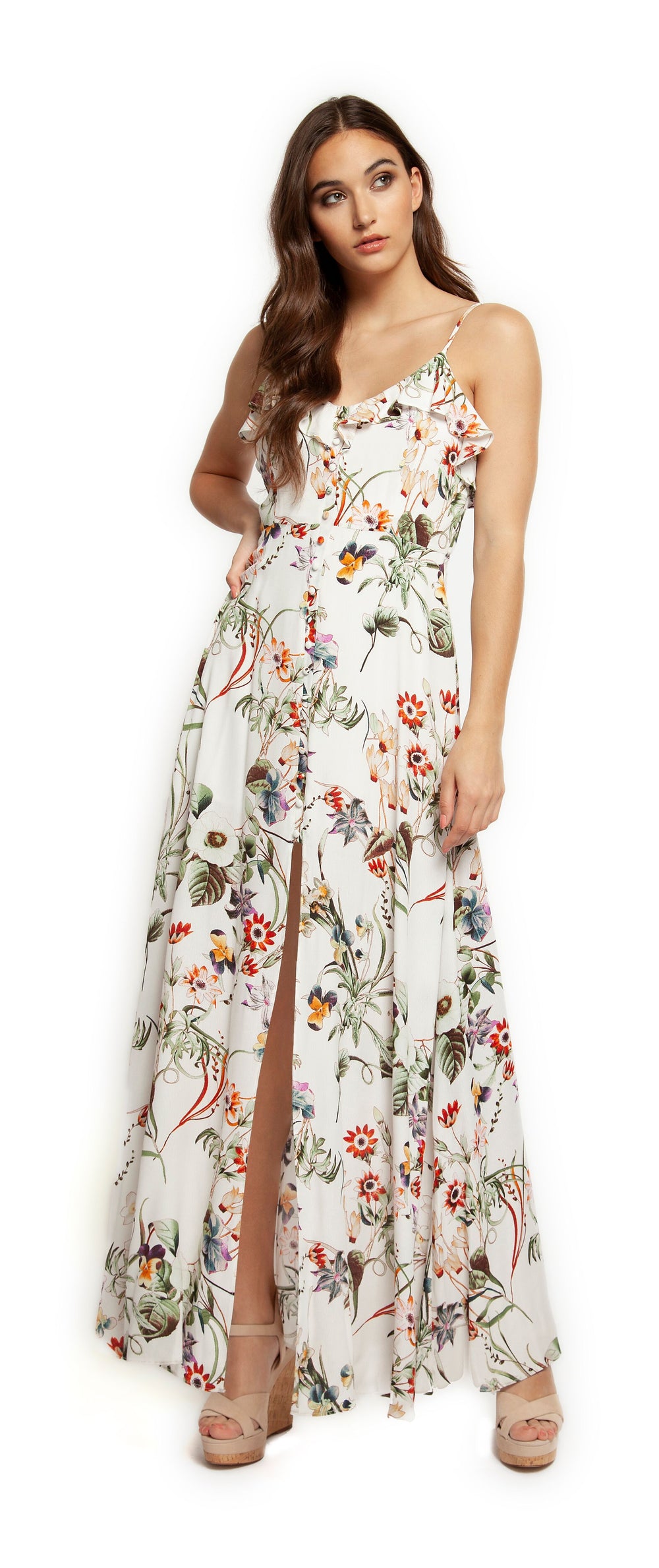 Dress - Dex Spaghetti Strap Pansy Floral Maxi Dress