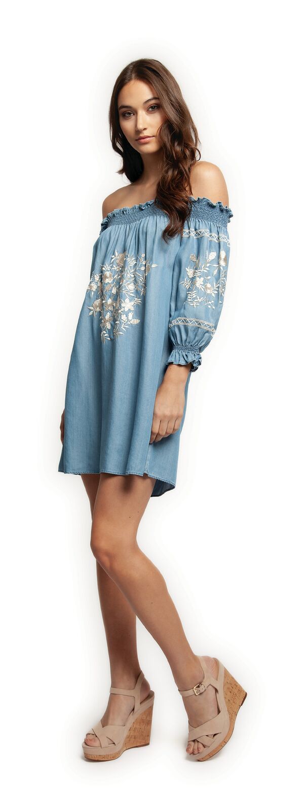 Dress - Dex 3/4 Sleeve Off Shoulder Embroidered Dress